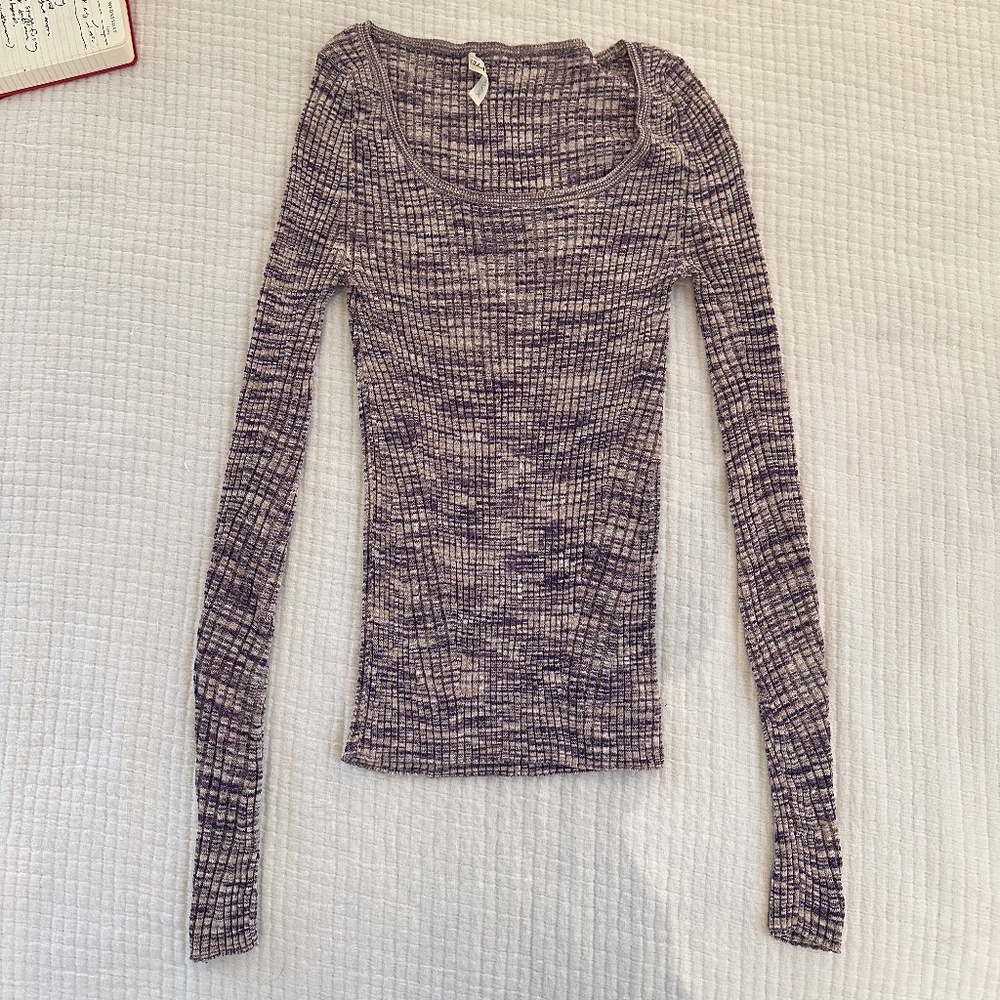 Ulla Johnson Purple Metallic Ribbed Long Sleeve Tee Size Small - Medium Like NEW